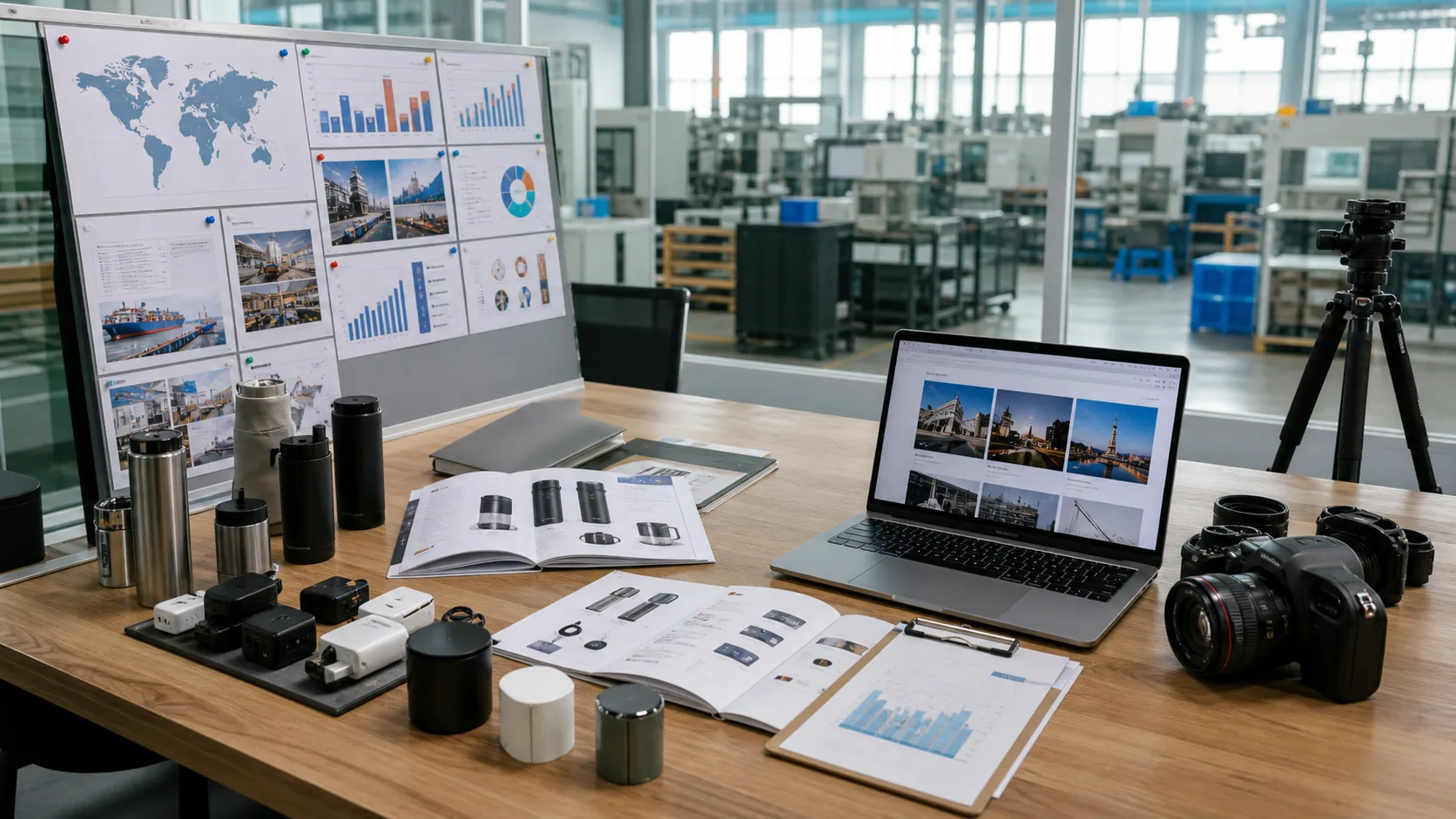 Chinese manufacturer preparing export marketing materials and overseas channel research