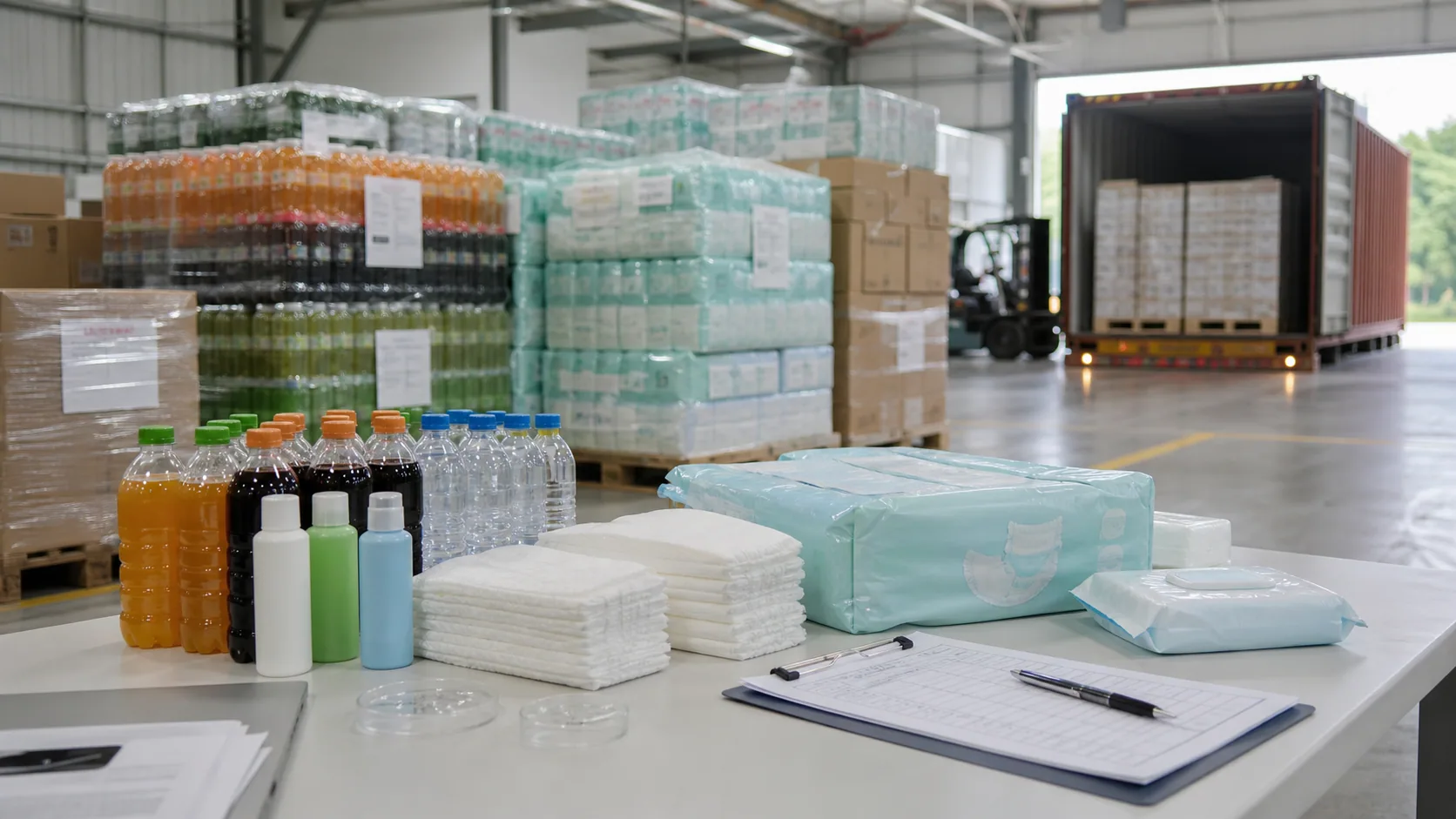 Beverages, diapers and consumer goods prepared for repeat container procurement