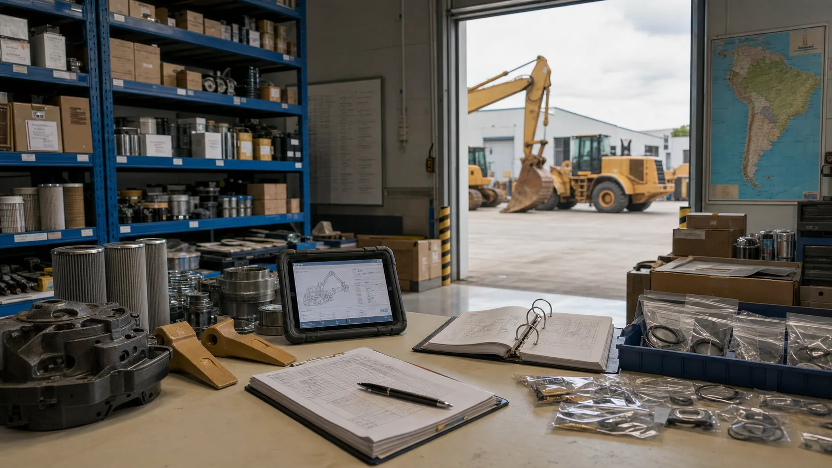 Heavy equipment service planning with spare parts and Latin America distribution coordination