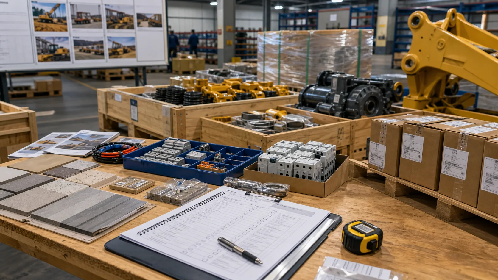Multiple supplier samples and project procurement records organized in a China warehouse