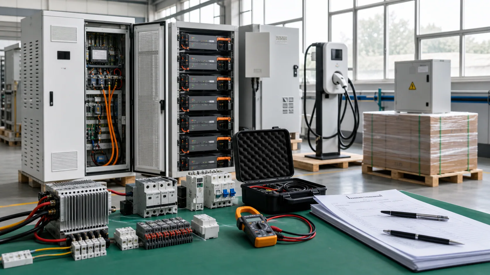 Solar, battery storage and charging equipment prepared for technical sourcing review